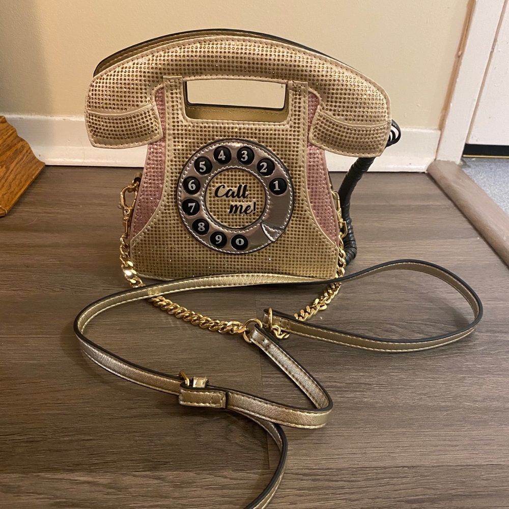 EUC ALDO “Call Me” Telephone Rhinestone Cord Purse